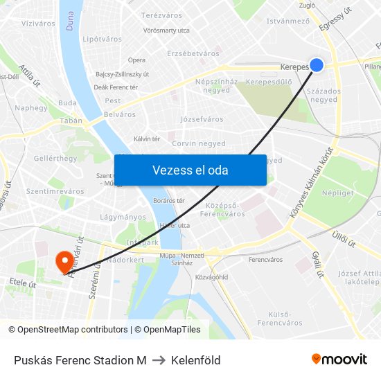 Puskás Ferenc Stadion M to Kelenföld map