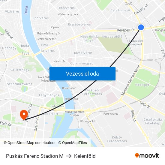 Puskás Ferenc Stadion M to Kelenföld map