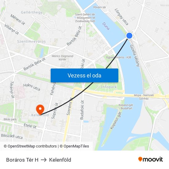 Boráros Tér H to Kelenföld map