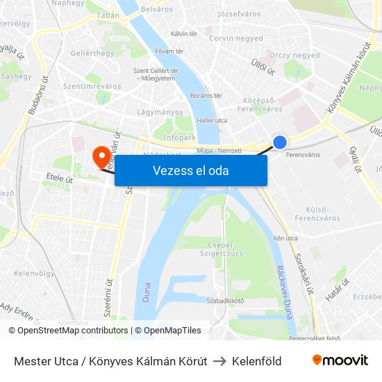 Mester Utca / Könyves Kálmán Körút to Kelenföld map