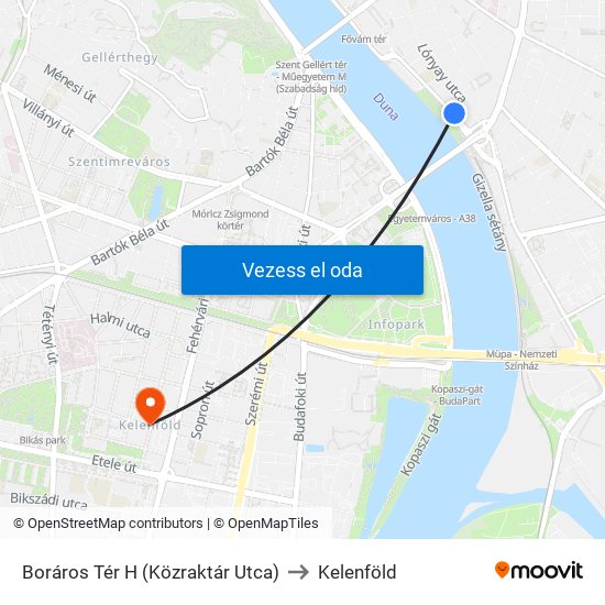 Boráros Tér H (Közraktár Utca) to Kelenföld map