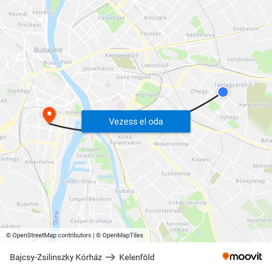 Bajcsy-Zsilinszky Kórház to Kelenföld map