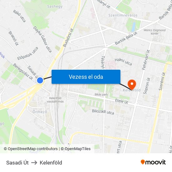 Sasadi Út to Kelenföld map