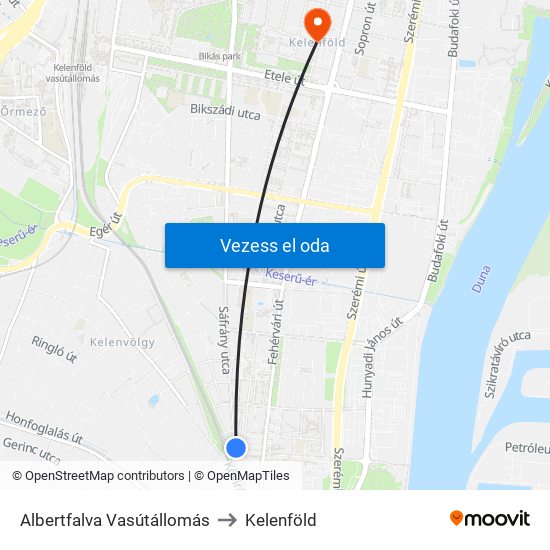 Albertfalva Vasútállomás to Kelenföld map