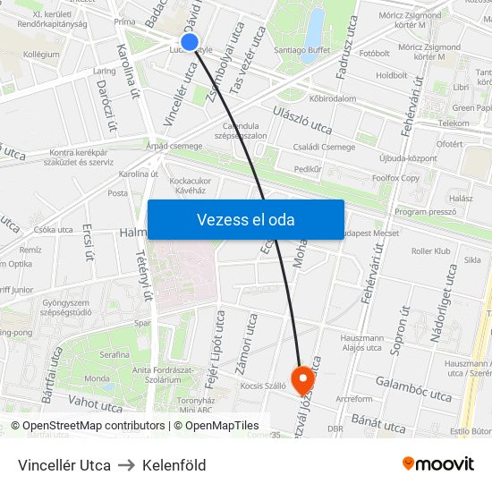 Vincellér Utca to Kelenföld map