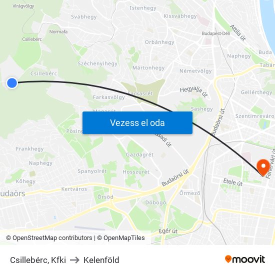 Csillebérc, Kfki to Kelenföld map