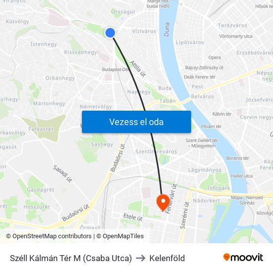 Széll Kálmán Tér M (Csaba Utca) to Kelenföld map