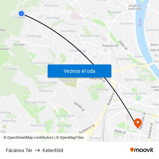 Fácános Tér to Kelenföld map