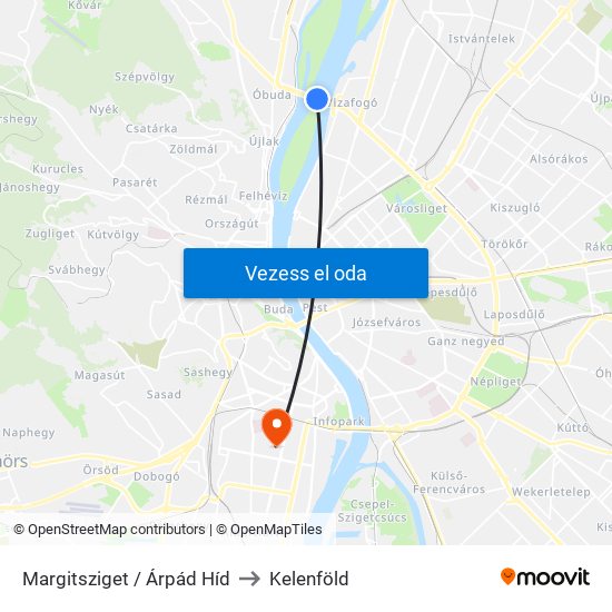 Margitsziget / Árpád Híd to Kelenföld map