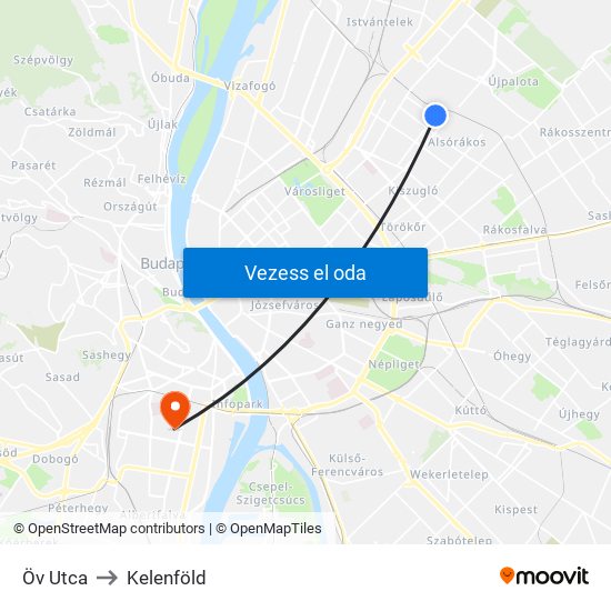 Öv Utca to Kelenföld map