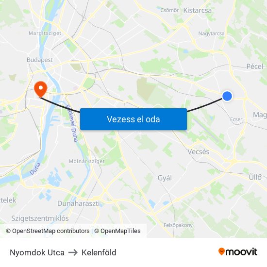 Nyomdok Utca to Kelenföld map