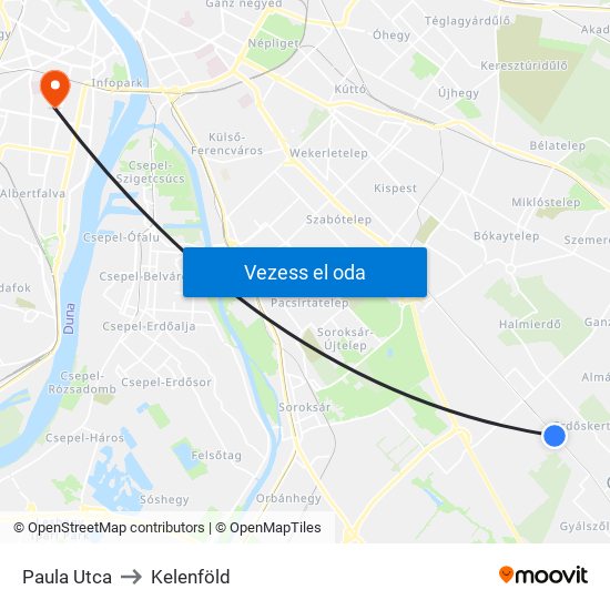 Paula Utca to Kelenföld map