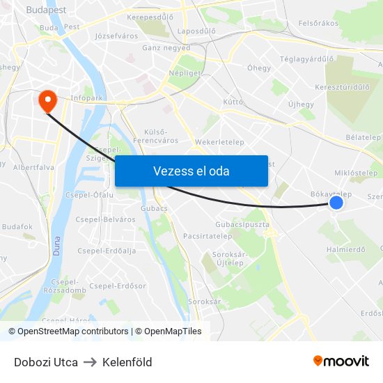 Dobozi Utca to Kelenföld map