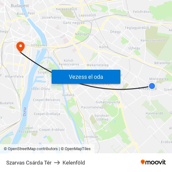 Szarvas Csárda Tér to Kelenföld map