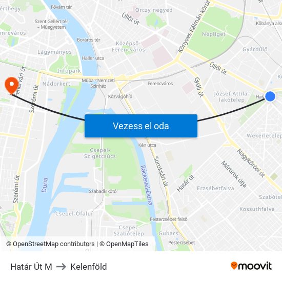 Határ Út M to Kelenföld map
