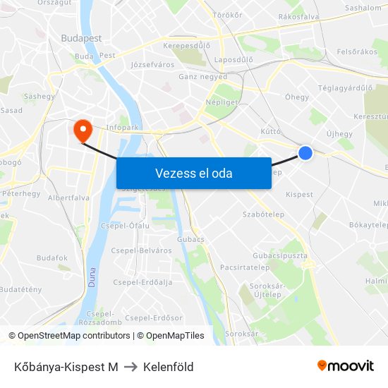 Kőbánya-Kispest M to Kelenföld map