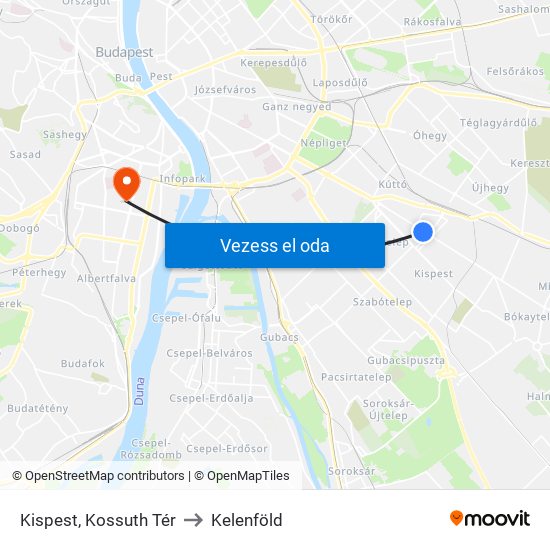 Kispest, Kossuth Tér to Kelenföld map