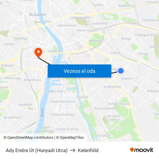 Ady Endre Út (Hunyadi Utca) to Kelenföld map