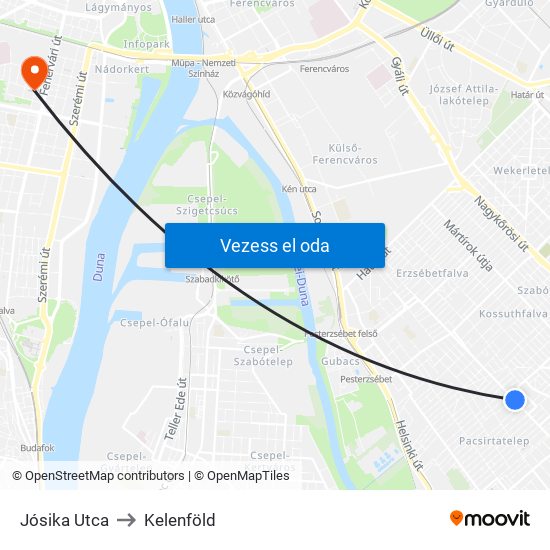 Jósika Utca to Kelenföld map