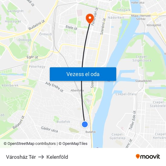Városház Tér to Kelenföld map
