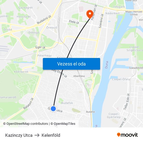 Kazinczy Utca to Kelenföld map