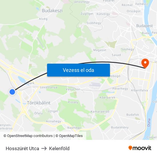 Hosszúrét Utca to Kelenföld map