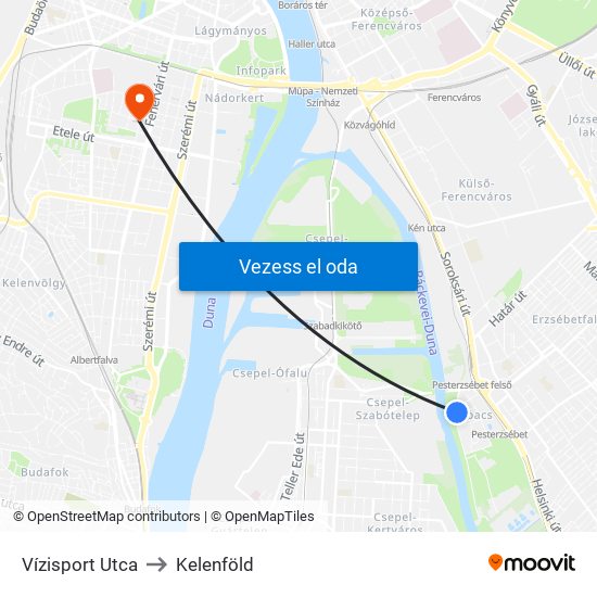 Vízisport Utca to Kelenföld map