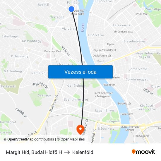 Margit Híd, Budai Hídfő H to Kelenföld map