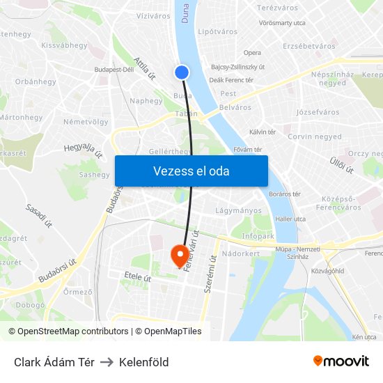 Clark Ádám Tér to Kelenföld map