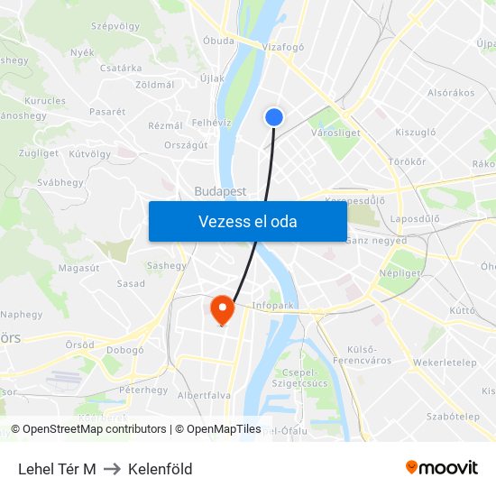 Lehel Tér M to Kelenföld map