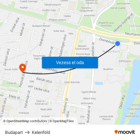 Budapart to Kelenföld map