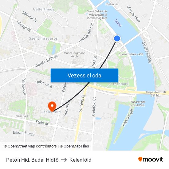 Petőfi Híd, Budai Hídfő to Kelenföld map