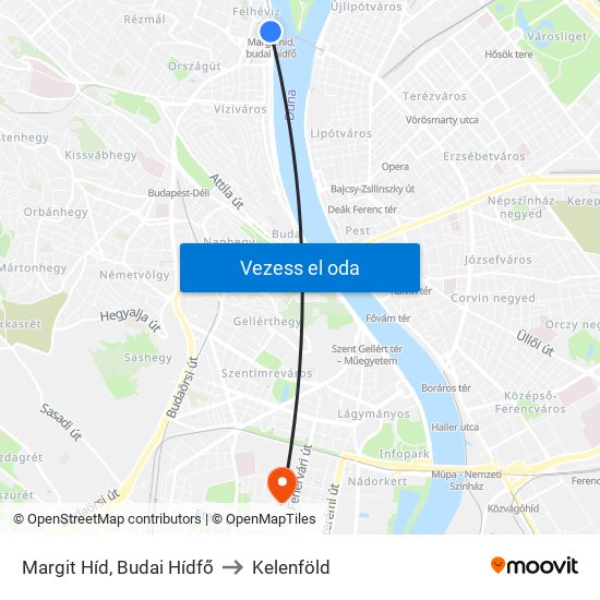 Margit Híd, Budai Hídfő to Kelenföld map