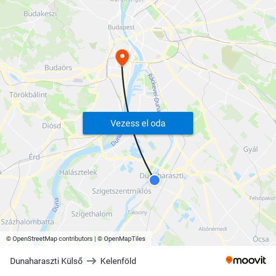 Dunaharaszti Külső to Kelenföld map