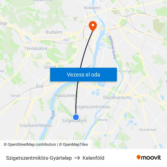 Szigetszentmiklós-Gyártelep to Kelenföld map