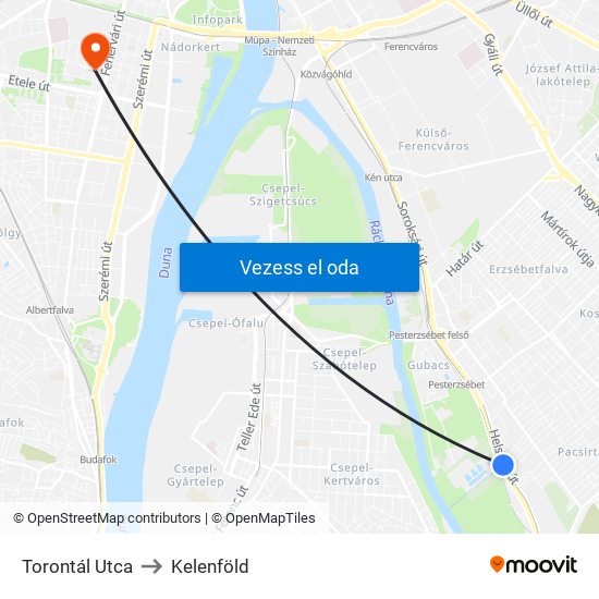 Torontál Utca to Kelenföld map