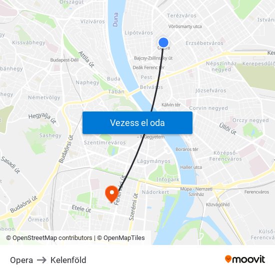 Opera to Kelenföld map