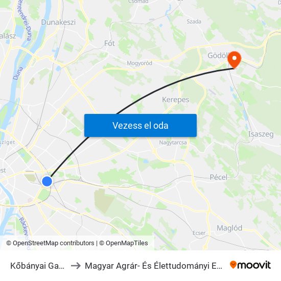 Kőbányai Garázs to Magyar Agrár- És Élettudományi Egyetem map