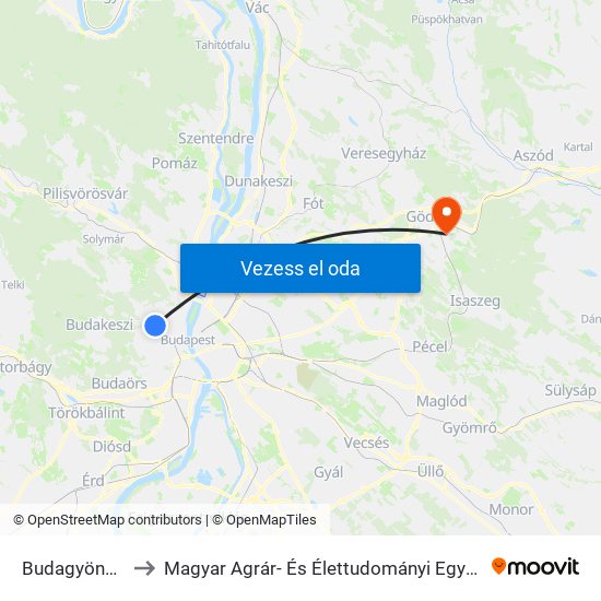 Budagyöngye to Magyar Agrár- És Élettudományi Egyetem map