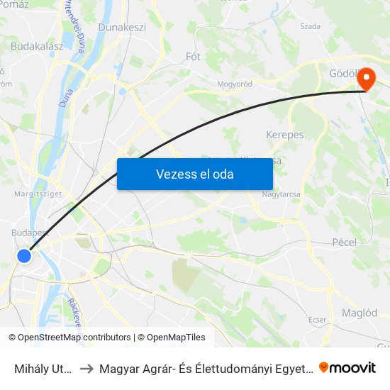 Mihály Utca to Magyar Agrár- És Élettudományi Egyetem map
