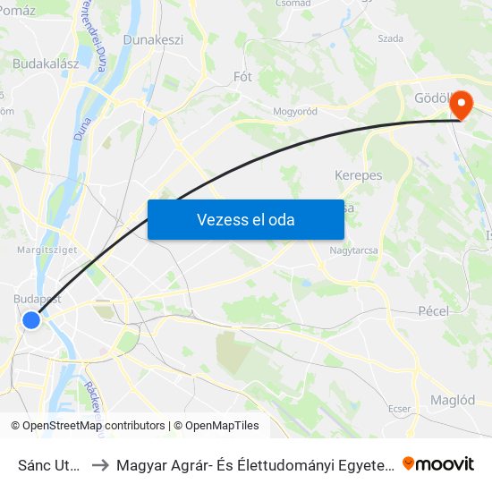 Sánc Utca to Magyar Agrár- És Élettudományi Egyetem map
