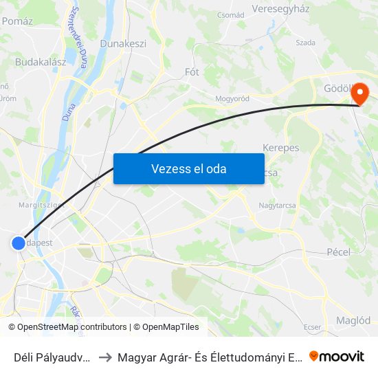 Déli Pályaudvar M to Magyar Agrár- És Élettudományi Egyetem map