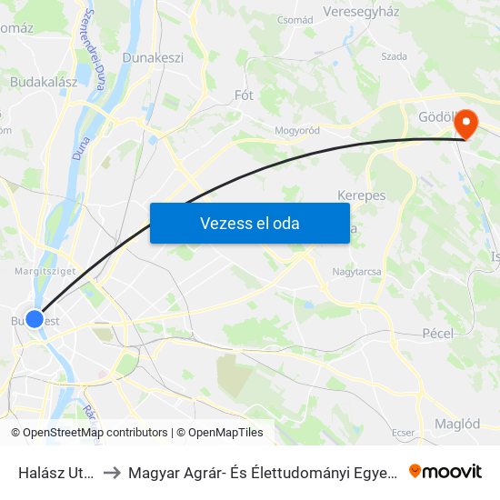 Halász Utca to Magyar Agrár- És Élettudományi Egyetem map