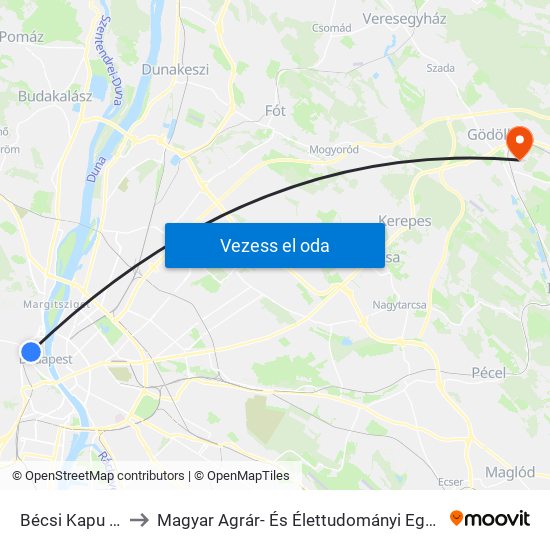 Bécsi Kapu Tér to Magyar Agrár- És Élettudományi Egyetem map