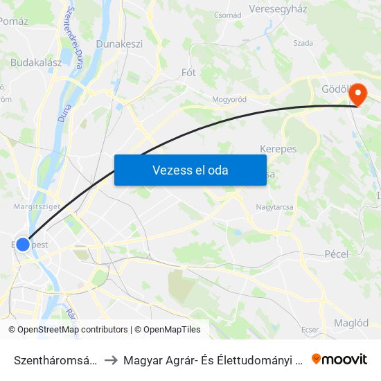 Szentháromság Tér to Magyar Agrár- És Élettudományi Egyetem map