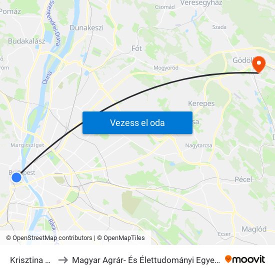 Krisztina Tér to Magyar Agrár- És Élettudományi Egyetem map