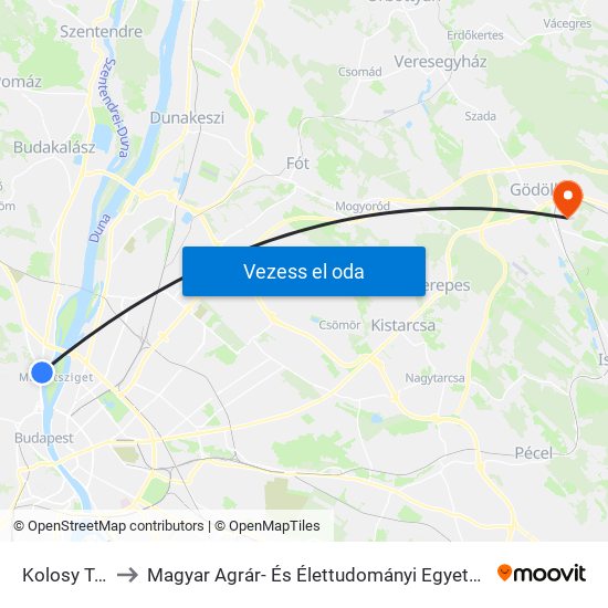 Kolosy Tér to Magyar Agrár- És Élettudományi Egyetem map