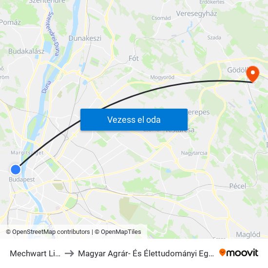 Mechwart Liget to Magyar Agrár- És Élettudományi Egyetem map
