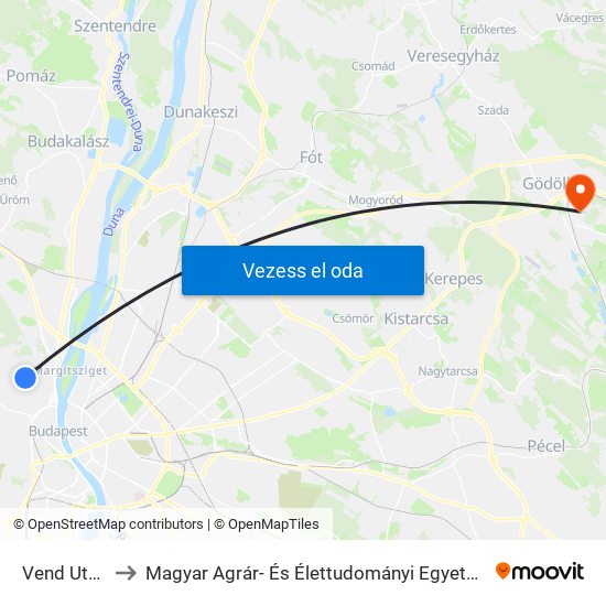 Vend Utca to Magyar Agrár- És Élettudományi Egyetem map