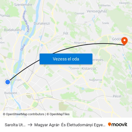 Sarolta Utca to Magyar Agrár- És Élettudományi Egyetem map